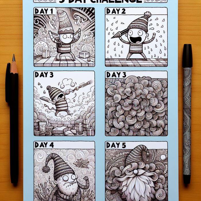 Calendar showing 5-day doodle challenge with examples