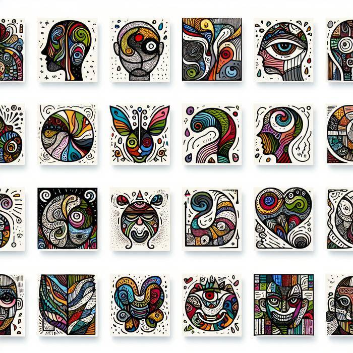 Collection of abstract drawings representing various emotions through colors and shapes
