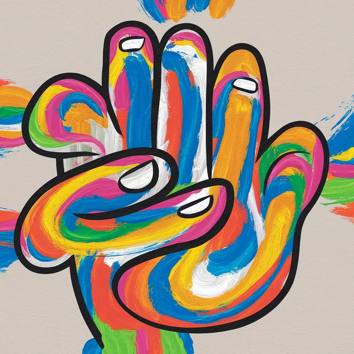 Colorful abstract finger painting with joyful swirls