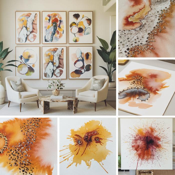 Collage of watercolor paintings demonstrating advanced methods