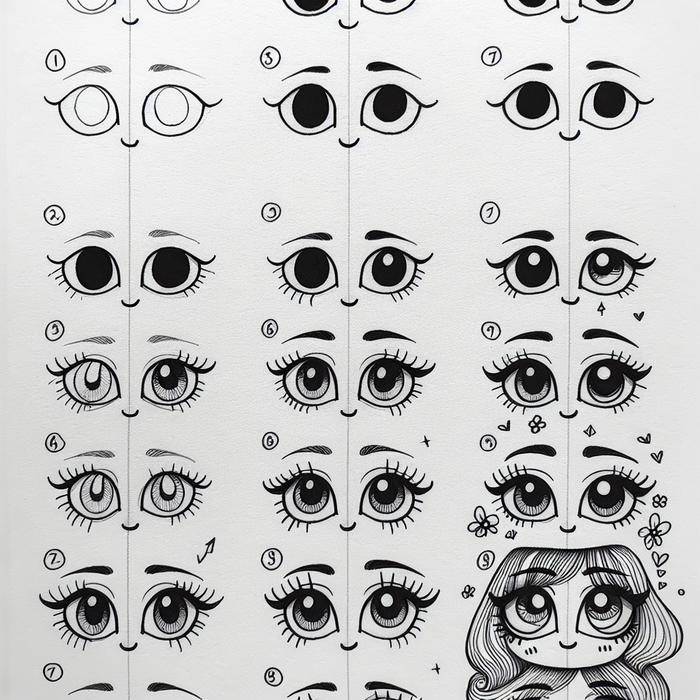 Progression from eye sketch to full portrait