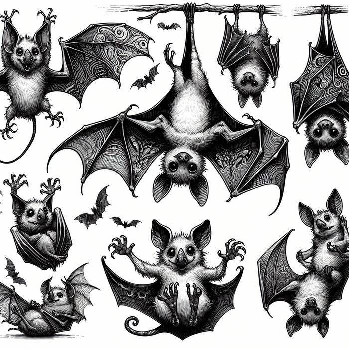 Assortment of bat doodles in different poses