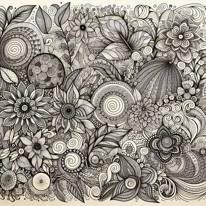 Sketchbook with floral Zen Doodle designs