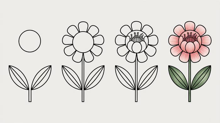 Step-by-step guide for drawing complex flowers