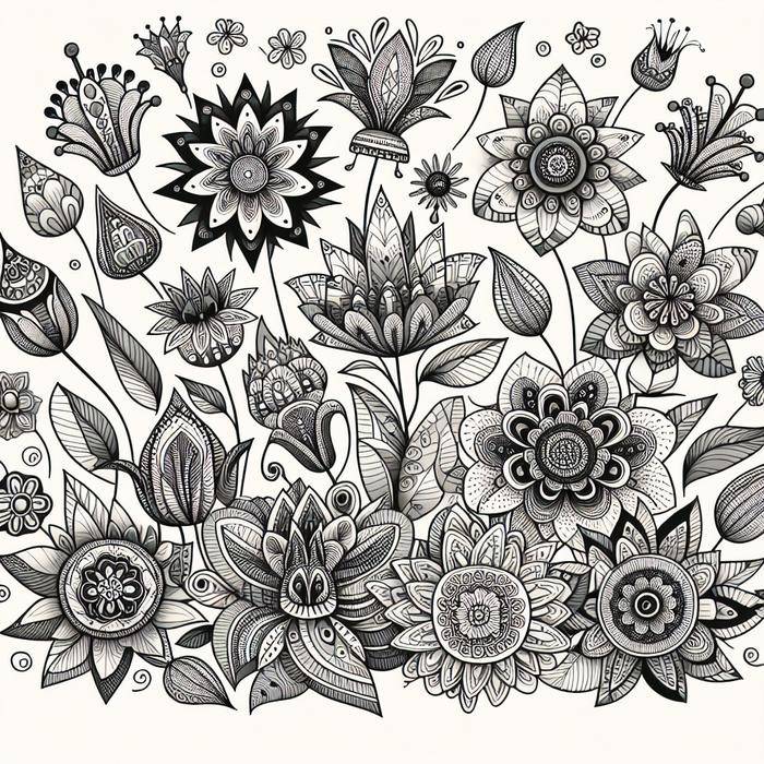 Whimsical exaggerated flower sketches