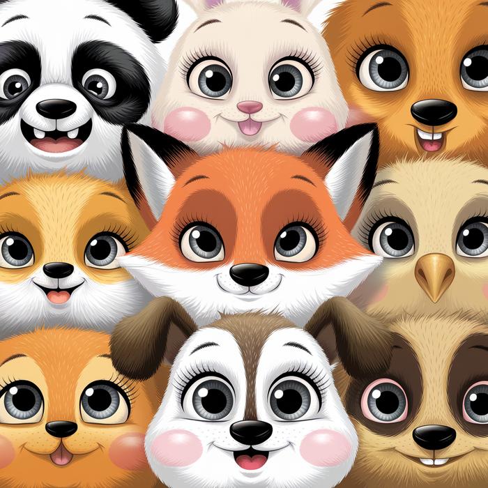 Detailed illustration of cute animal facial features with annotations