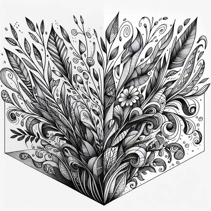 Intricate botanical sketch of various plant elements