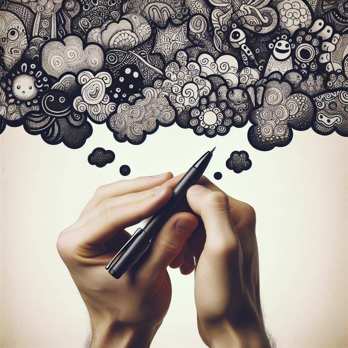 Hand drawing doodles with creative thought bubbles
