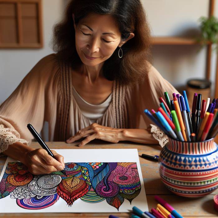 Before and after images showing stress relief through doodling