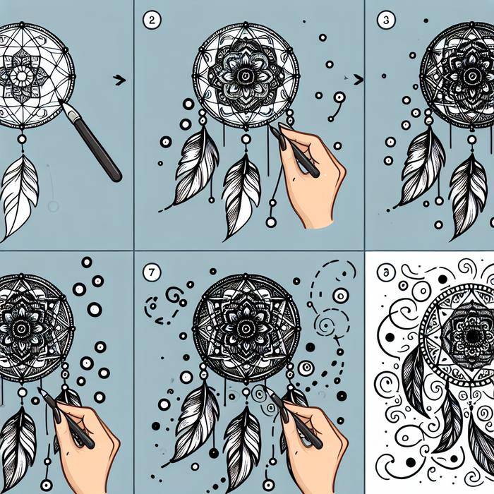 Step-by-step guide for creating dreamcatcher-inspired doodle