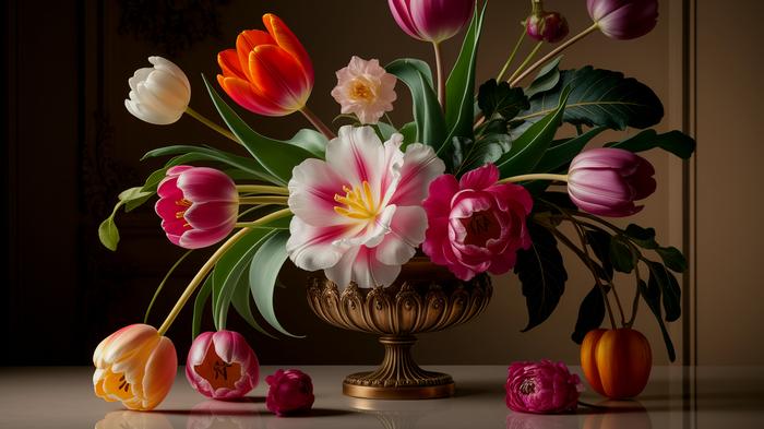 Tulip still-life painting Dutch Golden Age style