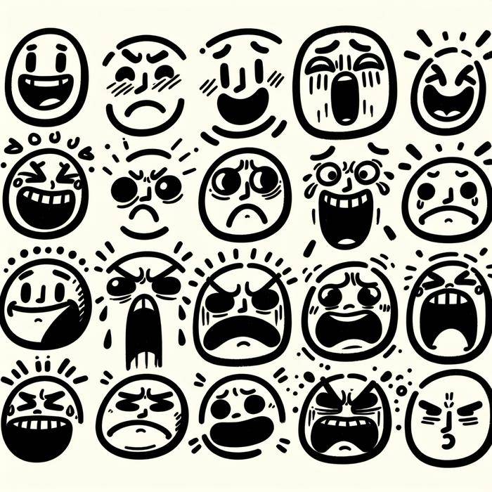 Set of faces displaying various emotions