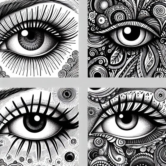 Collage of expressive eye drawings