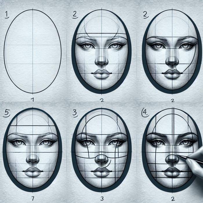 Step-by-step oval face drawing guide