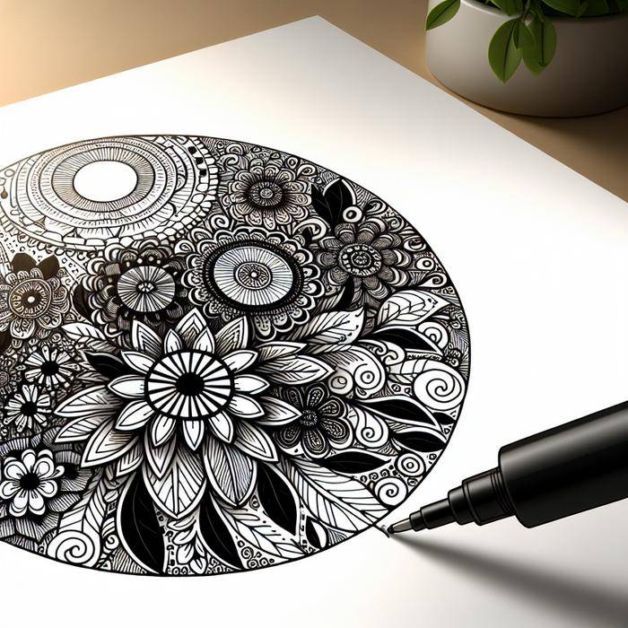 Circular arrangement of simple flower and leaf doodles