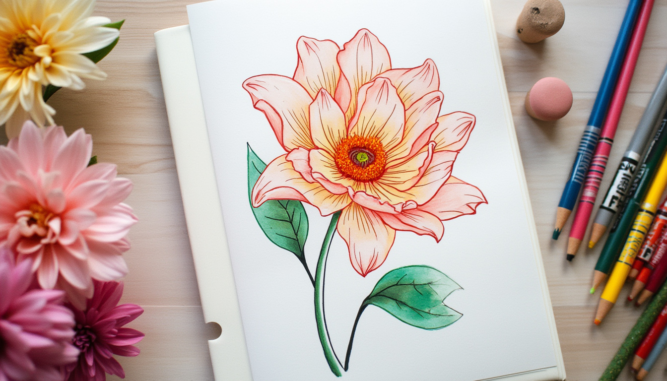 Step-by-step guide for drawing a simple flower