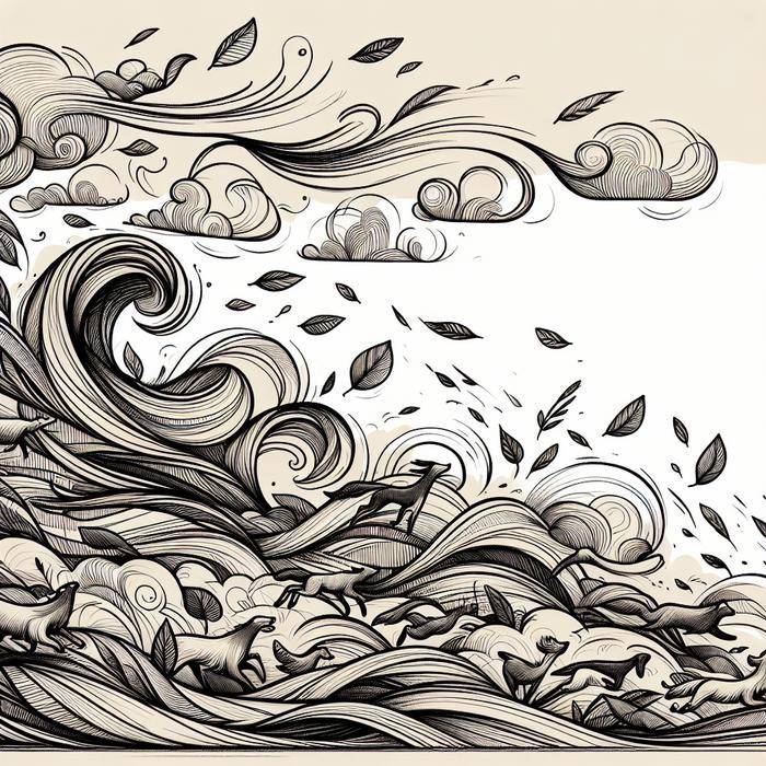 Quick gestural sketches of moving nature elements