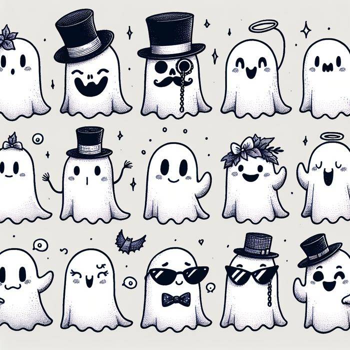 Assortment of cute and spooky ghost doodles