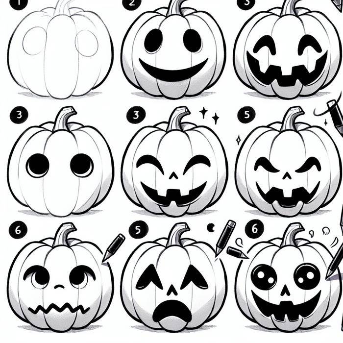 Step-by-step jack-o'-lantern drawing tutorial