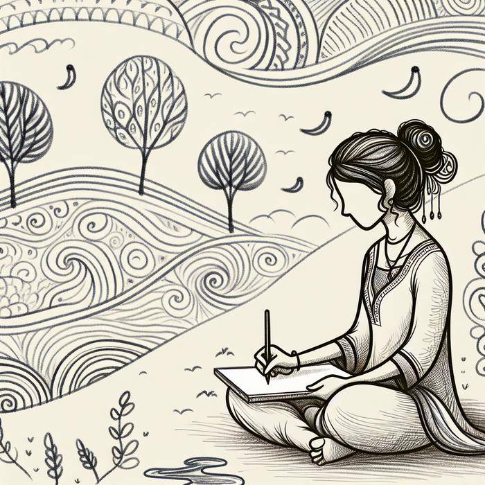 Artist sketching peacefully in nature