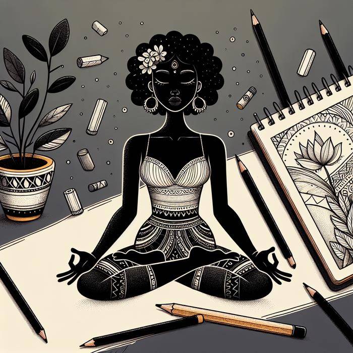 Woman combining yoga and sketching for mindfulness