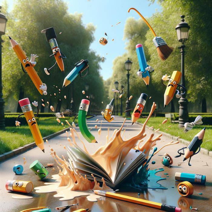 Art supplies blown away in park