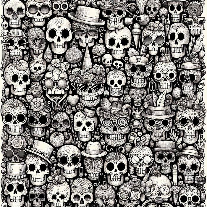 Collection of skull doodles with various personalities