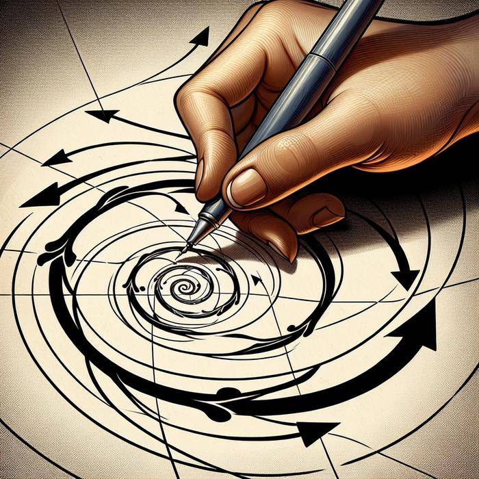 Hand drawing spiral pattern with directional arrows