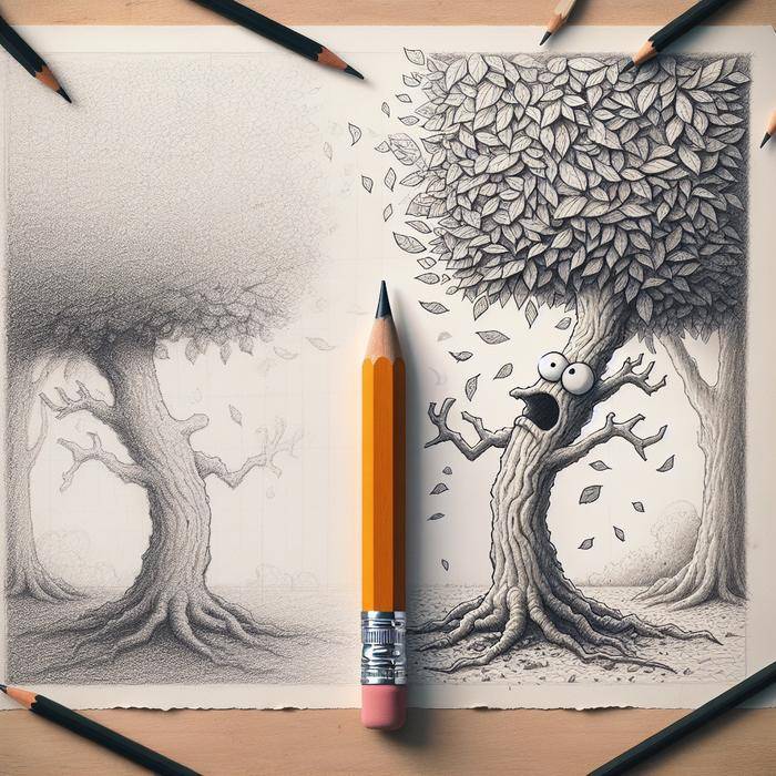 Before and after tree sketches showing improved perspective
