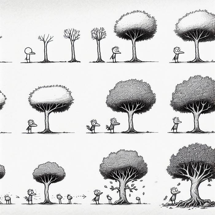 Progressive tree sketches from beginner to intermediate