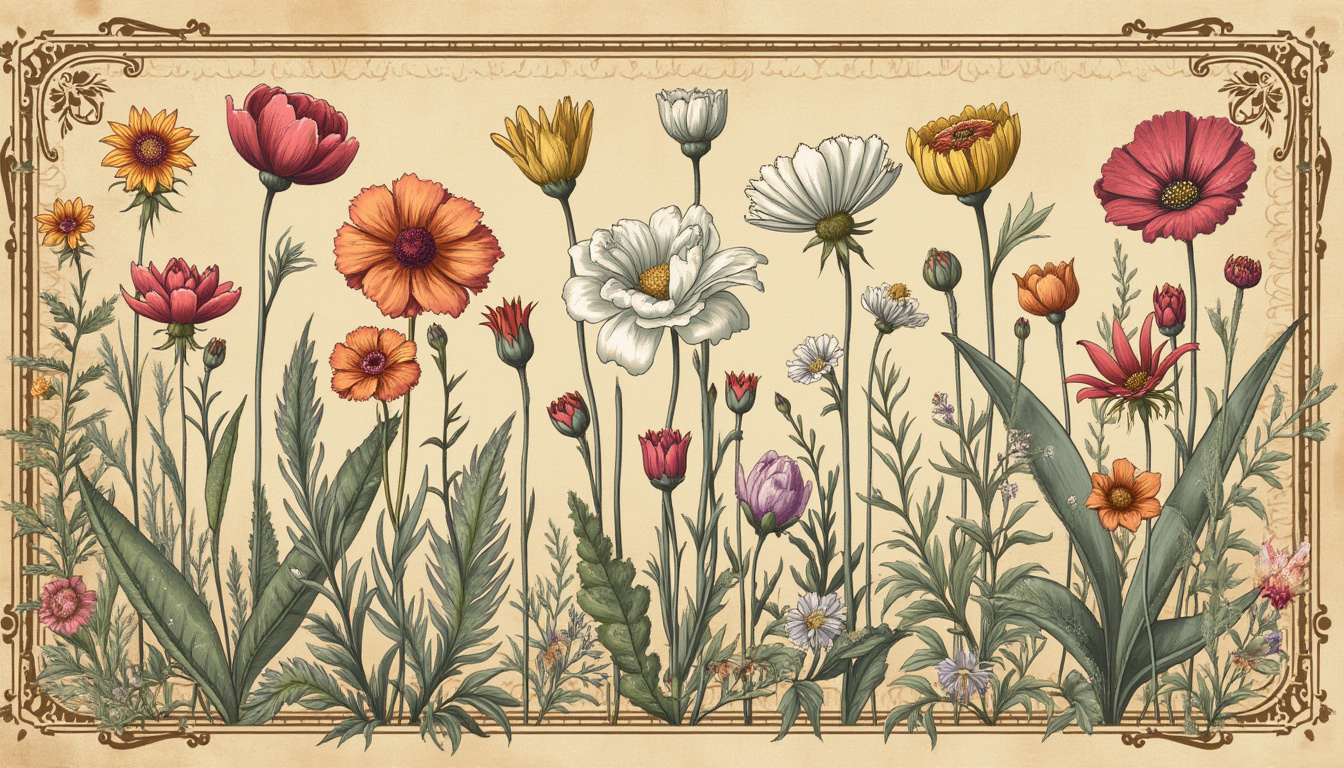 Vintage floral illustration depicting the language of flowers