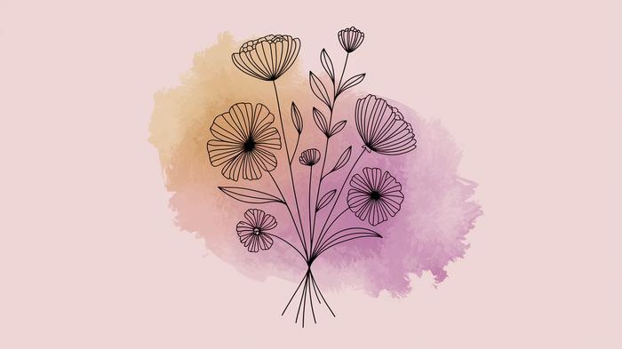 Greeting card with watercolor background and pen floral design