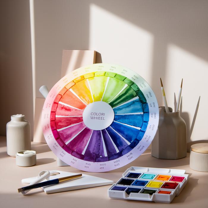 Artistic watercolor color wheel illustrating color theory