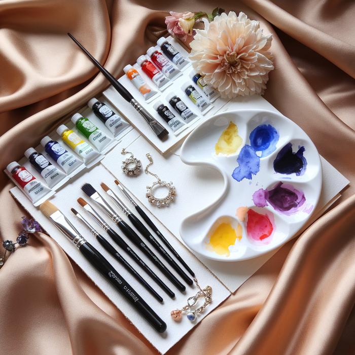 Elegant display of premium watercolor painting supplies