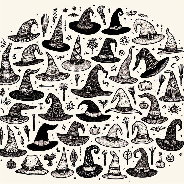 Various witch hat doodle designs