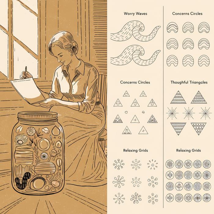 Senior woman creating a decorative worry jar drawing