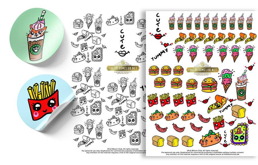 free kawaii cute junk food printable stickers full bloom club