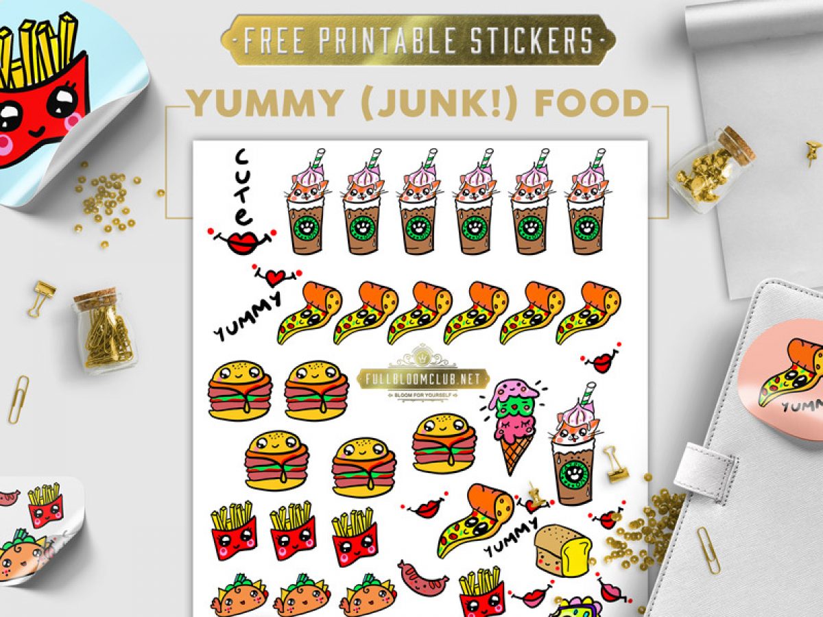 free kawaii cute junk food printable stickers full bloom club