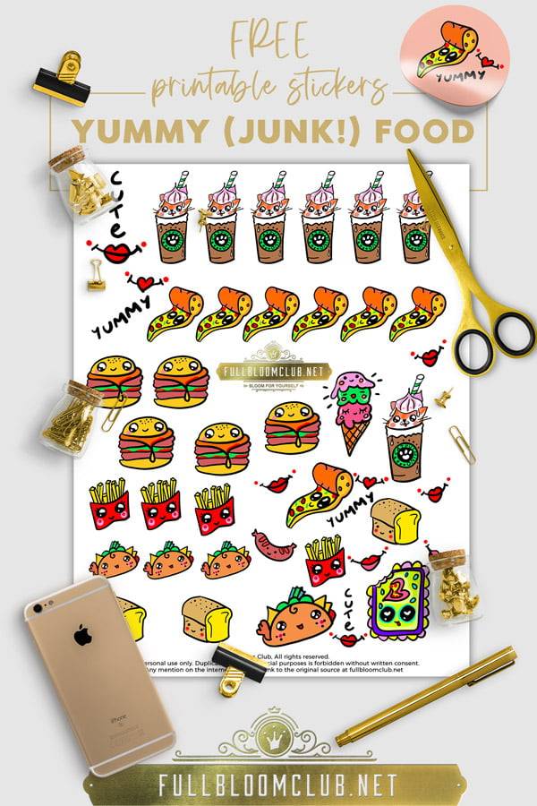 free kawaii cute junk food printable stickers full bloom club