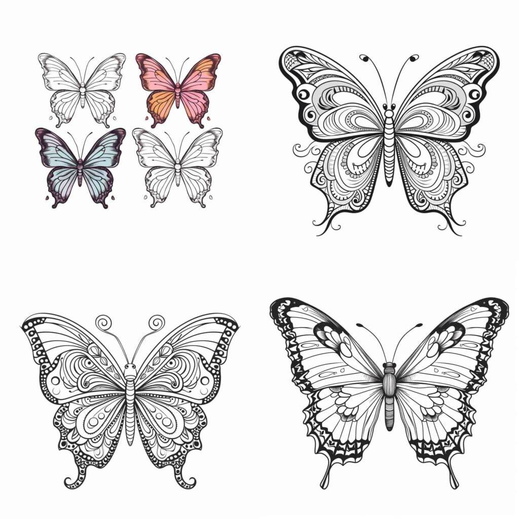 Butterflies Coloring Book Page sketches