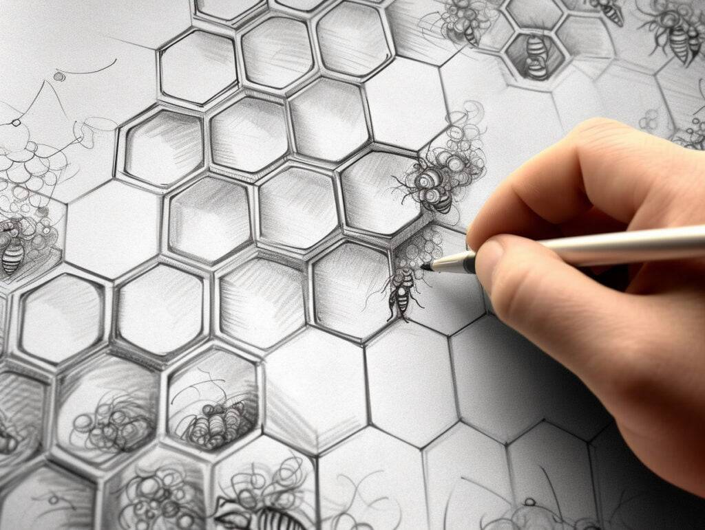 Hexagons composition artwork sketch