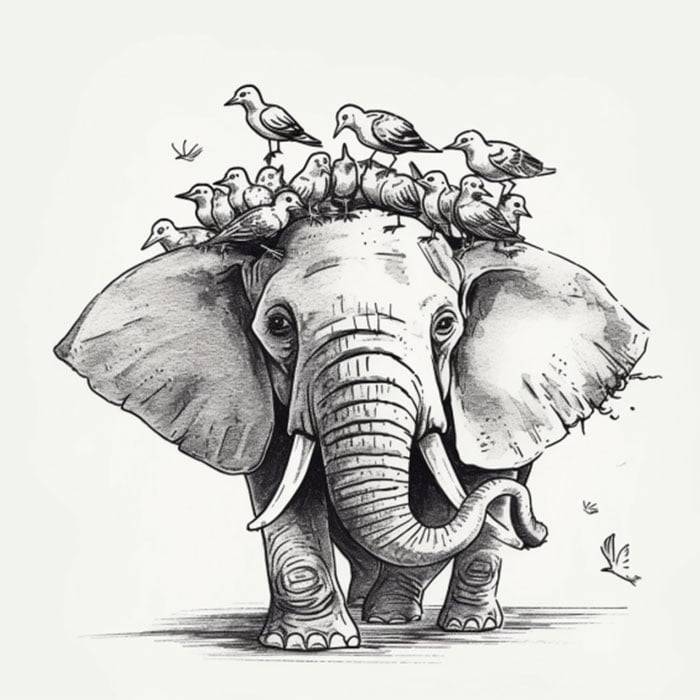 Cute Elephant Drawing SVG| Line Art Nursery Decor (2649514)