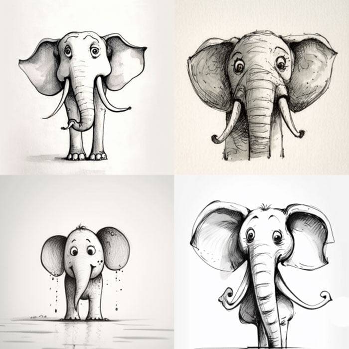 Baby Elephant in Ink and Wash - Heartwood Studio - Drawings & Illustration,  Animals, Birds, & Fish, Elephants - ArtPal