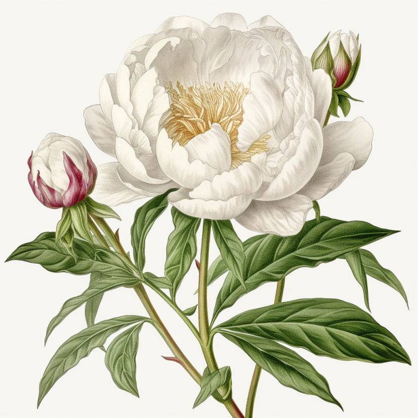 Detailed white peony drawing - delicate beauty captured in art