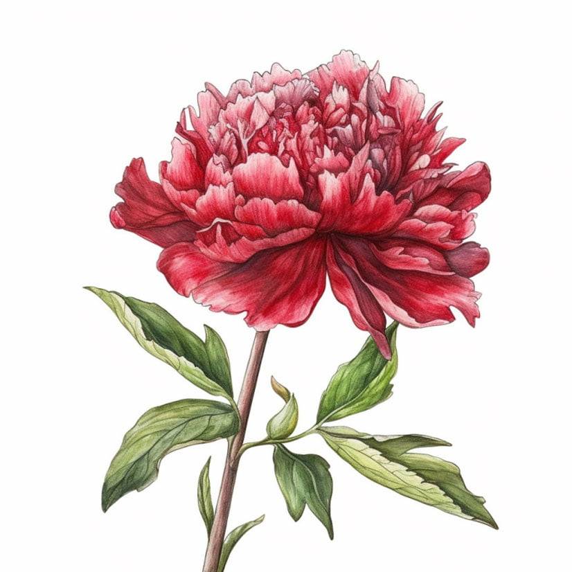Striking red peony drawing - a vivid portrayal of beauty and elegance