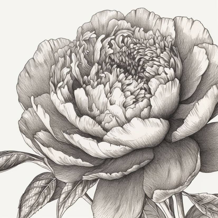 Monochromatic peony drawings in black, white, and grey - artistic expression of peony beauty
