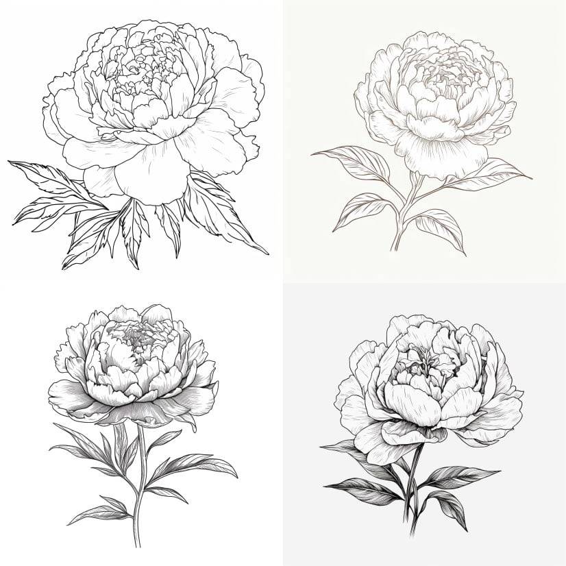 Monochrome peony sketch- timeless elegance in black and white