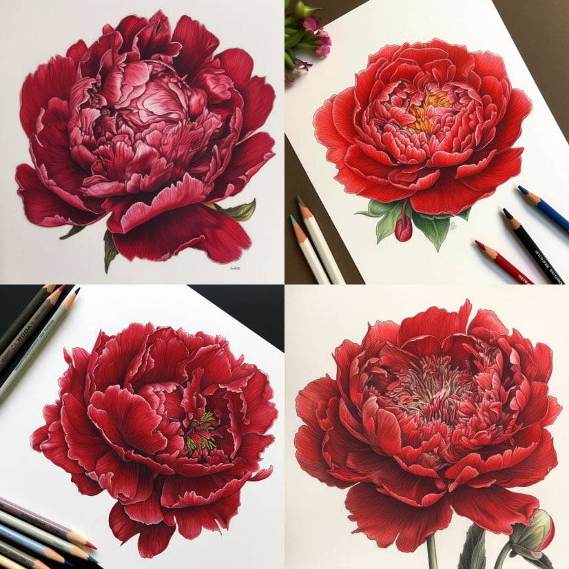 Striking red peony photos - inspiration for peony drawing