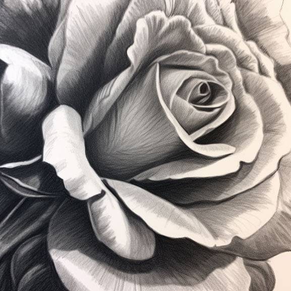 Illustration of a rose petal, showcasing its satin-like texture, delicate shading, and intricate veins. Enhance your ability to draw roses and capture their realistic details with this captivating image, guiding you through the process of drawing roses step by step.