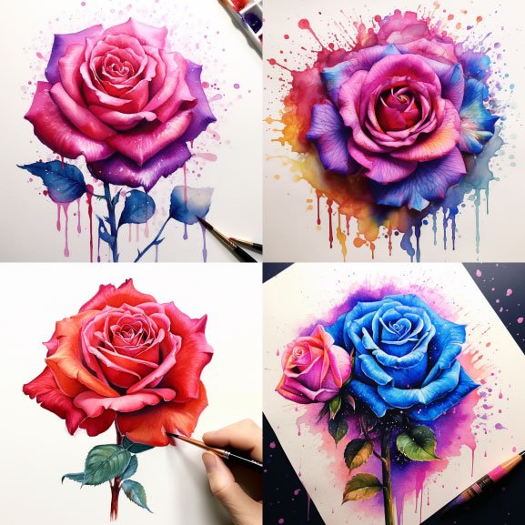 How to draw roses: Drawing of a blooming rose, with velvety petals and vibrant colors, showcasing intricate details and graceful spiraling formation. 